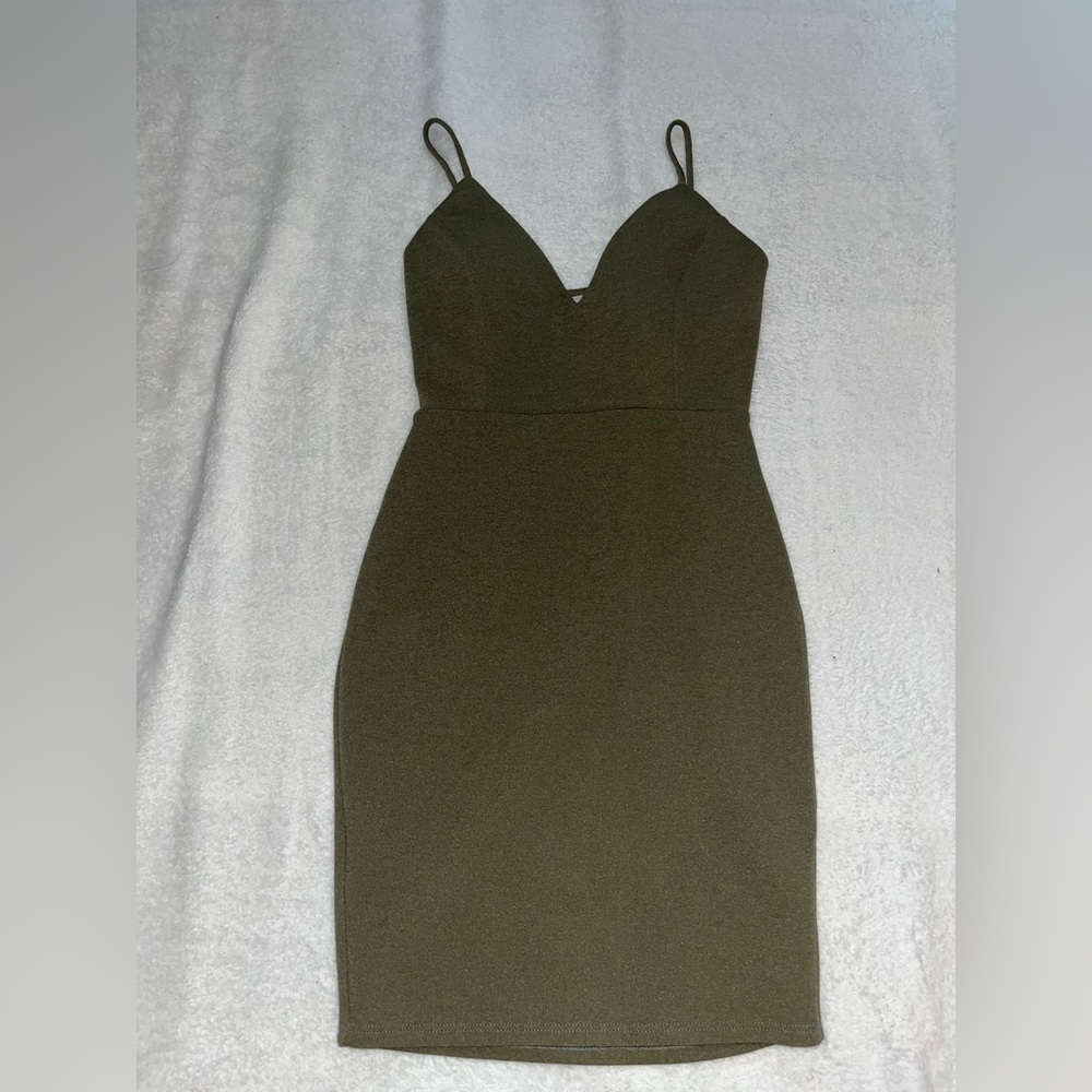 Army Green spaghetti strapped dress with an open back